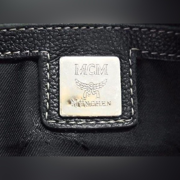 MCM Black Leather Boston Silver Studded Satchel Bag - Picture 4 of 10